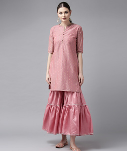 Pink Silk Kurta Set With Sharara 281478