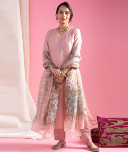 Pink Viscose Readymade Pant Style Suit 306330