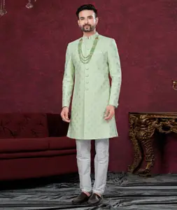 Pista Green Jacquard Achkan Style Sherwani 295638