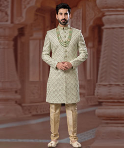 Pista Green Jacquard Indo Western Sherwani 282261