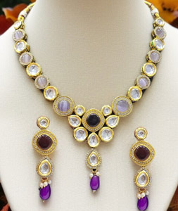 Purple Alloy Necklace With Earrings 313943