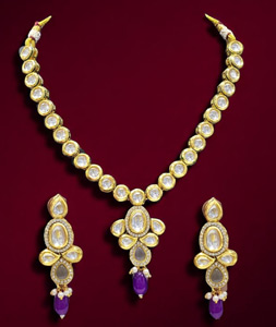 Purple Alloy Necklace With Earrings 314373
