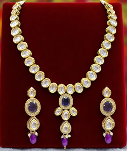 Purple Alloy Necklace With Earrings 314379