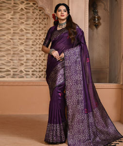 Purple Banglori Silk Saree With Blouse 320010