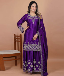 Purple Chinon Readymade Palazzo Suit 318412