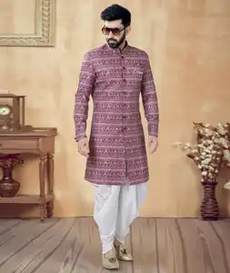 Purple Cotton Dhoti Sherwani 292402