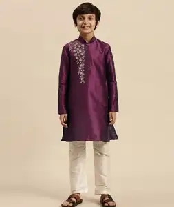 Purple Dupion Silk Kids Kurta Pajama 289237