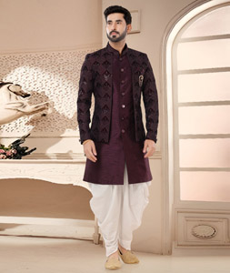 Purple Silk Dhoti Sherwani 285783
