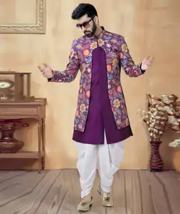 Purple Silk Dhoti Sherwani 292400