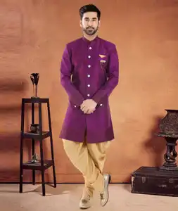 Purple Silk Indo Western Suit 290593