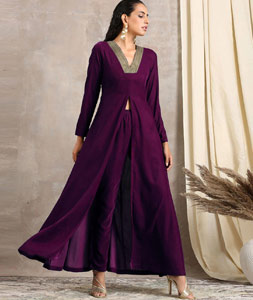 Purple Velvet Kurta Set With Pant 306873