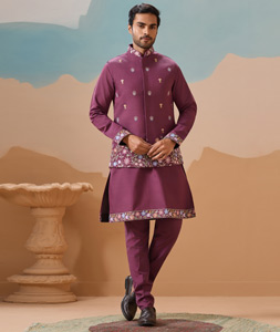 Purple Viscose Kurta Pajama With Jacket 318308