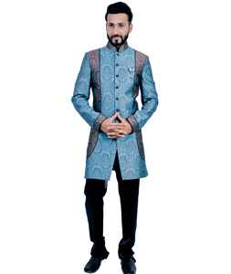 Blue Dupion Readymade Indo Western Suit 204461