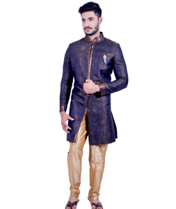 Blue Brocade Readymade Indo Western Suit 204467