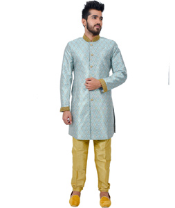Sky Blue Silk Readymade Indo Western Suit 112342
