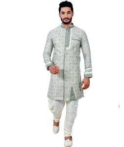 Grey Silk Readymade Indo Western Suit 112346