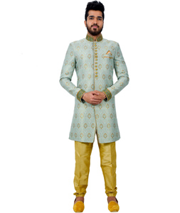 Blue Silk Readymade Indo Western Suit 112351