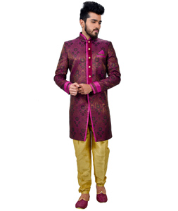 Purple Silk Readymade Indo Western Suit 112353