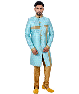 Sky Blue Silk Readymade Indo Western Suit 112354
