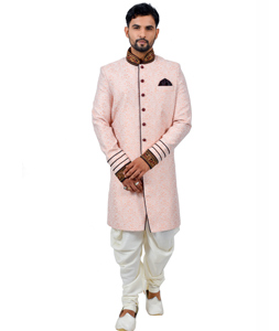 Peach Silk Readymade Indo Western Suit 112356