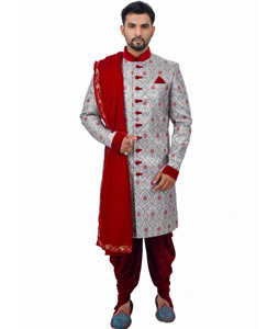 Grey Silk Readymade Indo Western Suit 112360