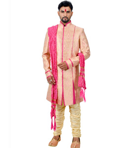 Peach Silk Readymade Indo Western Suit 112365