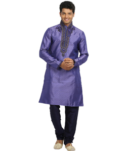 Lavender Brocade Readymade Kurta Pajama 203695