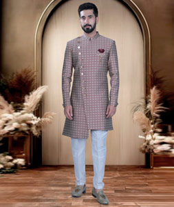 Red Brocade Indo Western Sherwani 319674