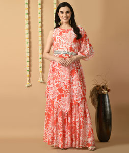 Red Muslin Kurta Set With Sharara 305473