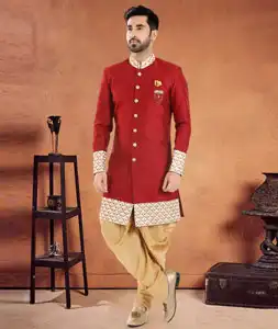 Red Silk Indo Western Suit 290594