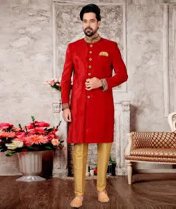 Red Velvet Indo Western Sherwani 302969