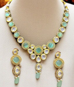 Sea Green Alloy Necklace With Earrings 313942