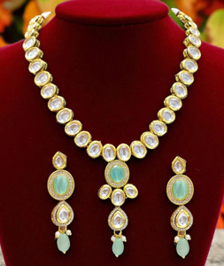 Sea Green Alloy Necklace With Earrings 314378