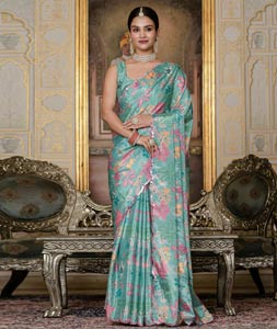 Sea Green Chinon Lehenga Saree 318027