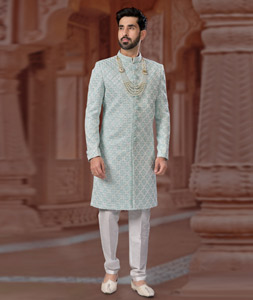 Sea Green Jacquard Indo Western Sherwani 282259