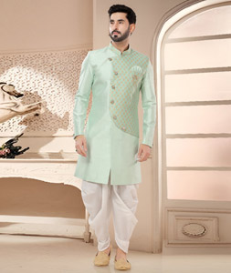Sea Green Silk Dhoti Sherwani 285778