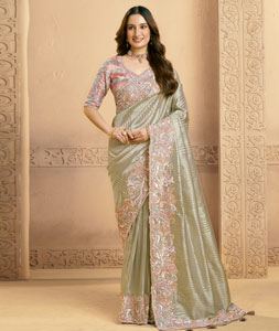 Sea Green Tissue Saree With Blouse 319156