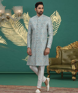 Sky Blue Art Silk Achkan Style Sherwani 319009