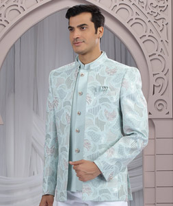Sky Blue Art Silk Jodhpuri Suit 319133