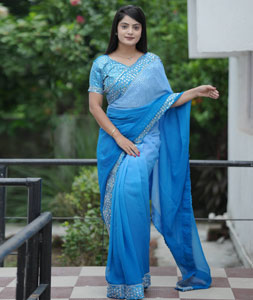Sky Blue Faux Georgette Saree With Blouse 318902