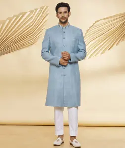 Sky Blue Jute Indo Western Sherwani 300175