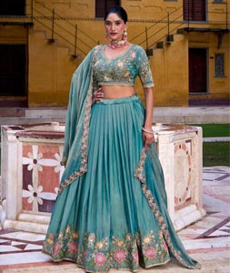 Sky Blue Shimmer Circular Lehenga Choli 318533