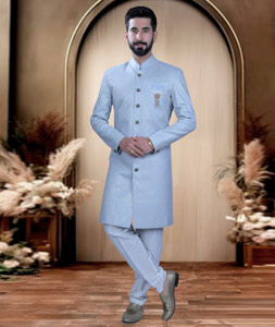Sky Blue Silk Achkan Style Sherwani 319658