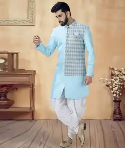 Sky Blue Silk Dhoti Sherwani 292397