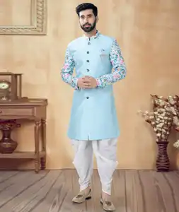 Sky Blue Silk Dhoti Sherwani 292403