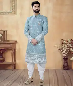 Sky Blue Silk Dhoti Sherwani 292408