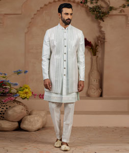 Sky Blue Silk Jacket Style Sherwani 306725