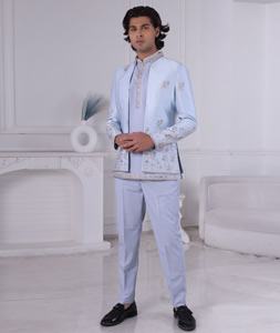 Sky Blue Silk Jodhpuri Suit 315027