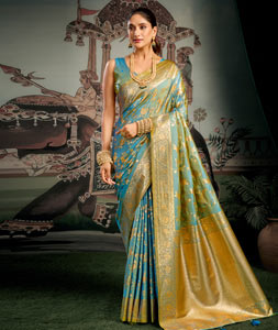 Sky Blue Silk Saree With Blouse 318188