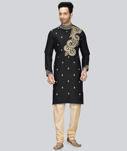 Black Dupion Silk Kurta Pajama 236450